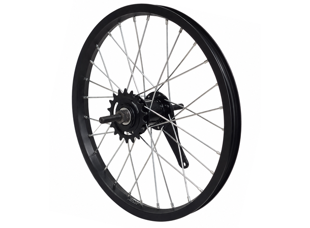 Bakhjul 16"/305mm m/Navbrems Sort Enkel bunn, fast aksling, 18T drev 