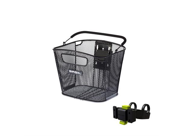 Basil Bold KF Kurv Front Sort, Alu, 16l, ink KlickFix Styrefeste 