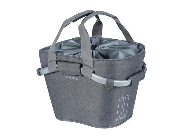 Basil Carry All Classic Kurv Front Grå, Alu/Stoff, 15l, ink KF Plate 