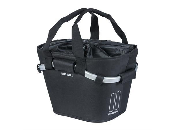 Basil Carry All Classic Kurv Front Sort, Alu/Stoff, 15l, ink KF Plate 