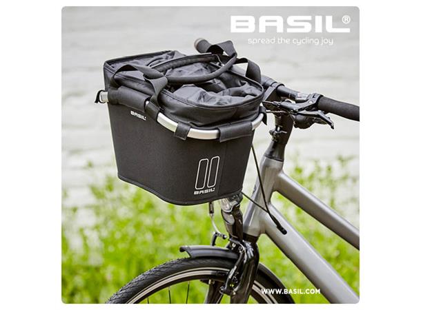 Basil Carry All Classic Kurv Front Sort, Alu/Stoff, 15l, ink KF Plate 