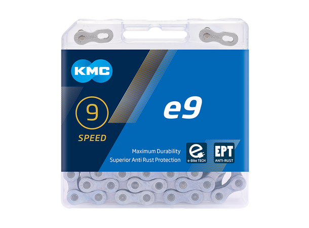 KMC e9 EPT El-Sykkel Kjede Sølv 9-Delt, 136 ledd, 6.6mm, Rustfritt 