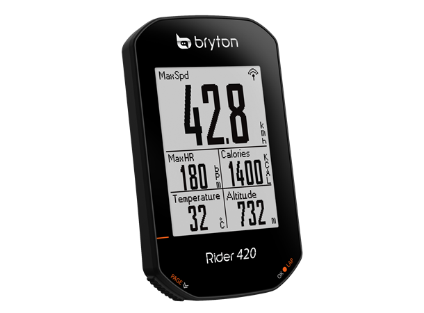Bryton Rider 420E GPS Computer 2.3", 80+ funk, Mount og Combo Mount ink
