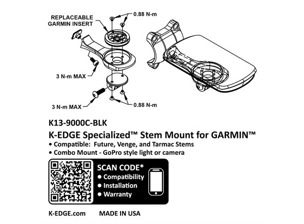 K-Edge Garmin Future Combo Computerfeste Sort, Specialized Future feste