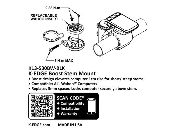 K-Edge Wahoo Boost Stem Computerfeste Sort, Boost stem feste 