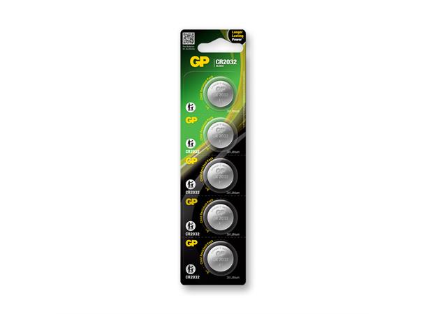 GP 2032 Knappcell Batteri 3V 5 stk, ø20mmx3.2mm, Lithium 