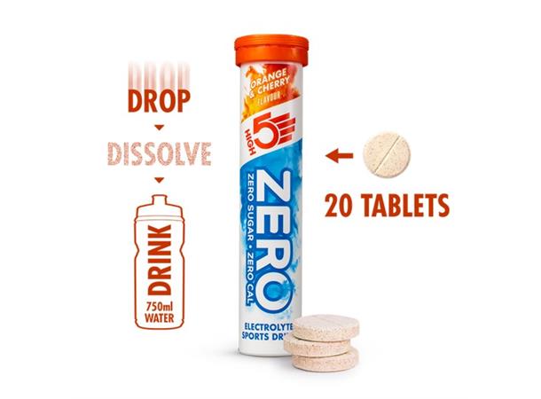HIGH5 Zero Appelsin/Kirsebær 8pk, 80gr - 20 tabletter