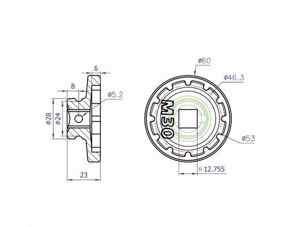 Ice Toolz M030 Kranklageravtager Ø53.0mm x 12, 1/2" pipe, M30 / Praxxis 