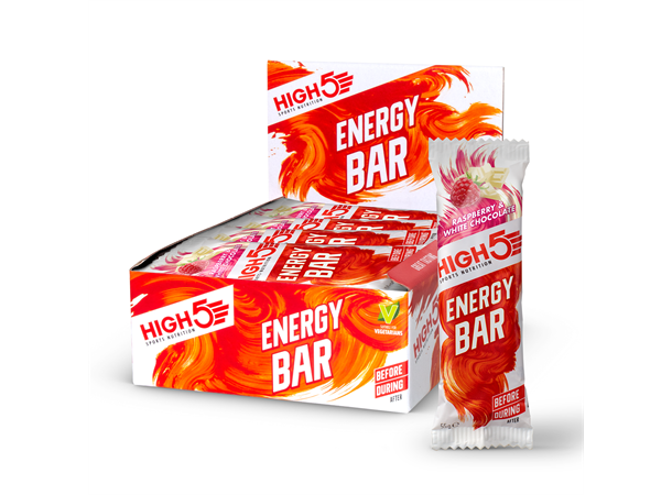 HIGH5 EnergyBar Bringebær/Hvit Sjokolade 12pk, 55gr 