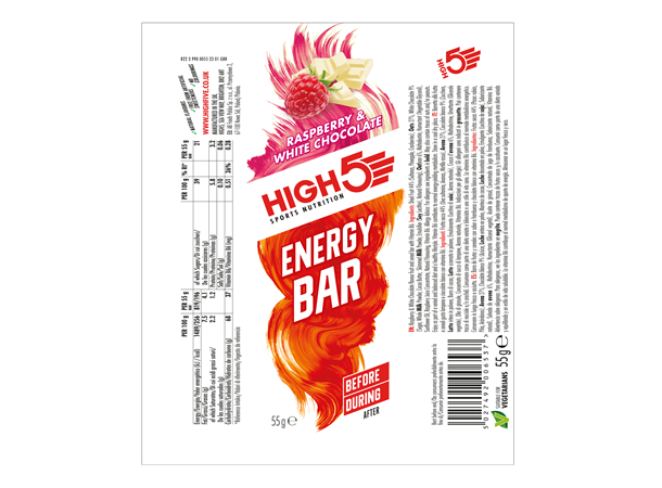 HIGH5 EnergyBar Bringebær/Hvit Sjokolade 12pk, 55gr