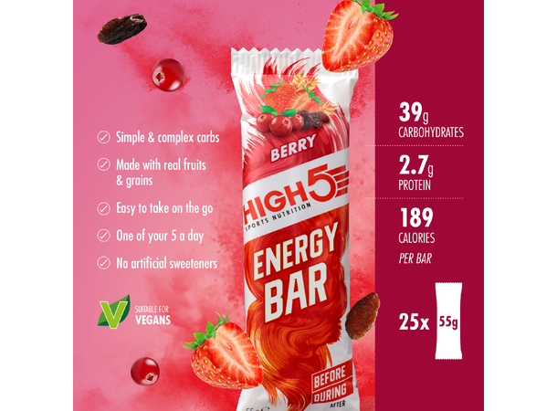 HIGH5 EnergyBar Bær 12pk, 55gr 