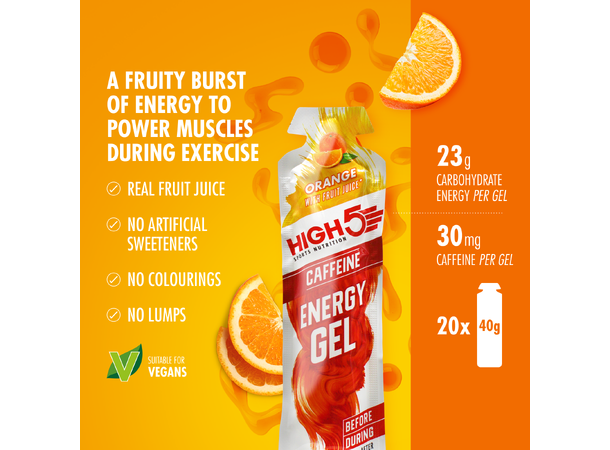 HIGH5 EnergyGel Koffein Appelsin 20pk, 40gr 