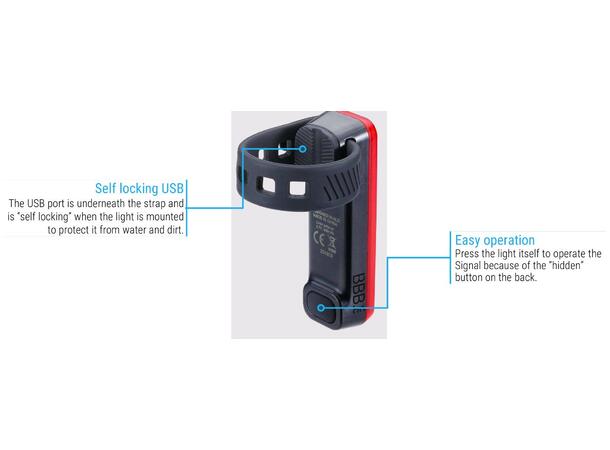BBB SignalBrake BLS-167 Baklykt LED, 50-100 Lumen,Bremselys, USB, Sort 