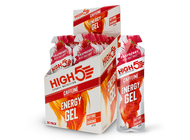 HIGH5 EnergyGel Koffein Bringebær 20pk, 40gr