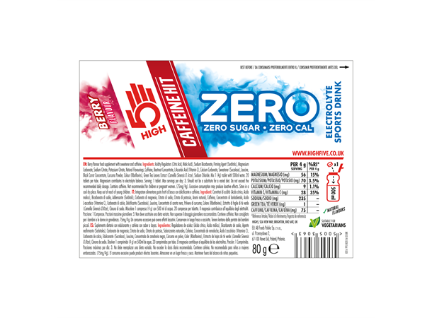 HIGH5 Zero Koffein Hit Bær 8pk, 80gr - 20 tabletter