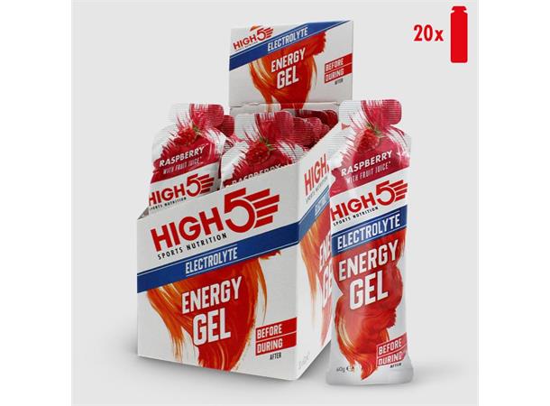 HIGH5 EnergyGel Electrolyte Bringebær 20pk, 60gr