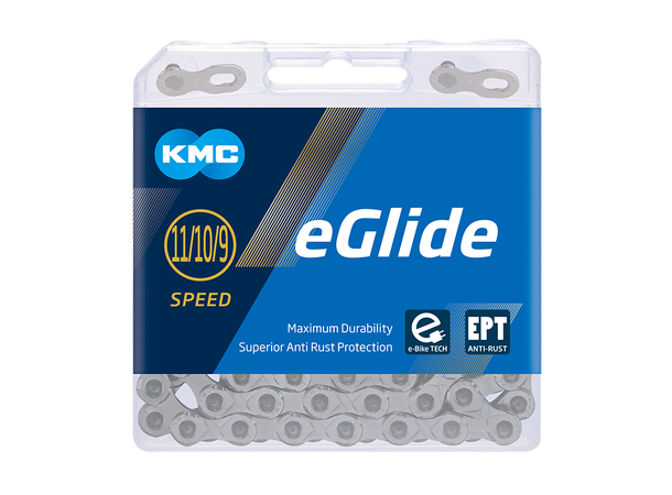 KMC eGlide EPT El-Sykkel Kjede Sølv 9-11-Delt, 132 ledd, Cues, Rustfritt 