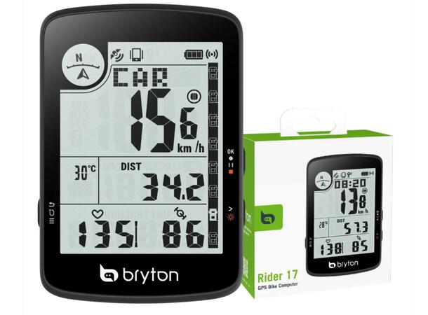 Bryton Rider 17 E GPS Computer 3.0" , Mono LCD skjerm, full GNSS, 63g 