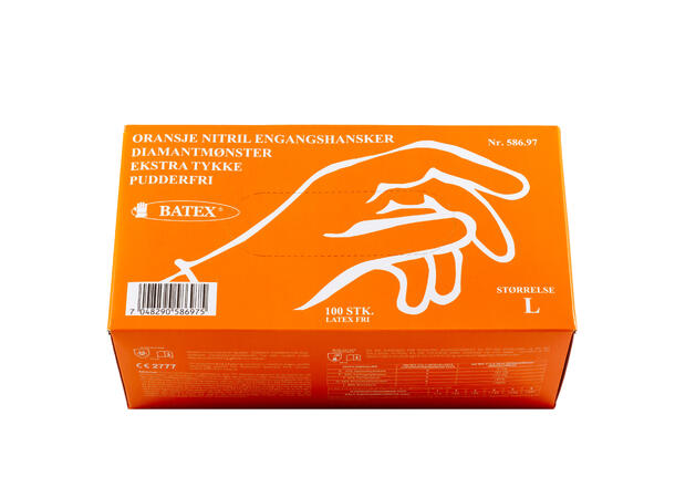 Batex Engangshanske Oransje Nitril 10/X-Large, 100stk, Diamantmønster 