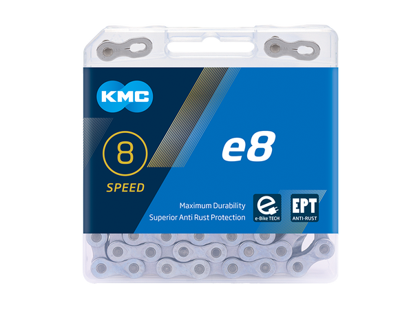 KMC e8 EPT El-Sykkel Kjede Sølv 5-8-Delt, 122 ledd, 7.3mm, Rustfritt 