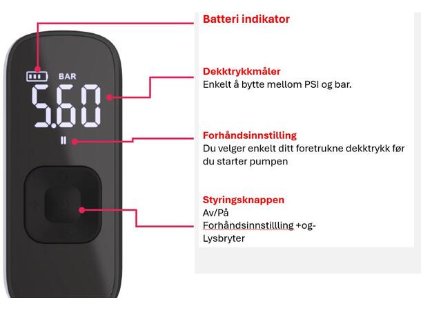BBB BarBank BMP-201 Elektrisk Minipumpe LED-Display, 120psi/8.2bar, 160g, 600mAh 