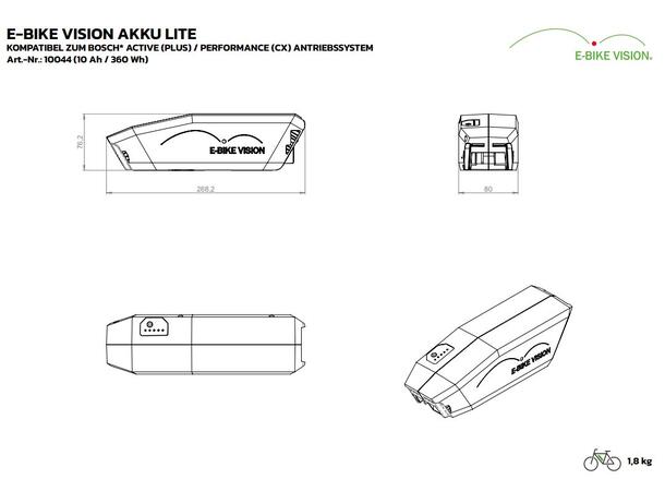 E-Bike Vision Bosch LITE Powerpack 360Wh Active/Performance, Ramme, kun 1.8kg 