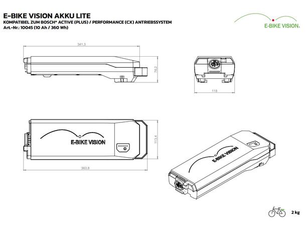 E-Bike Vision Bosch LITE Powerpack 360Wh Active/Performance, Bagasje, kun 2.0kg 