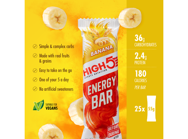 HIGH5 EnergyBar Banan 12pk, 55gr, Dato:30/6-2026 