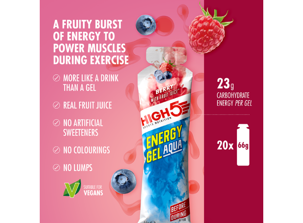 HIGH5 EnergyGel Aqua Bær 20pk, 66gr - DATO 30/11-25 