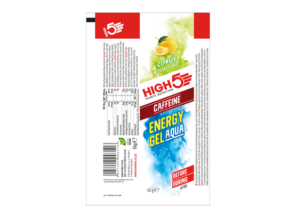 HIGH5 EnergyGel Aqua Koffein Sitrus 20pk, 66gr - DATO 31/7-25 