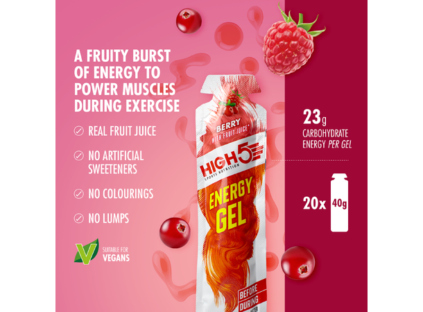 HIGH5 EnergyGel Bær 20pk, 40gr, Dato:30/4-2026 