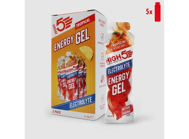 HIGH5 EnergyGel Electrolyte Tropisk 5pk, 60gr - DATO 30/9-25 