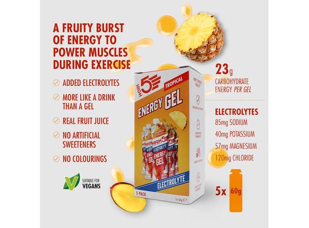 HIGH5 EnergyGel Electrolyte Tropisk 5pk, 60gr - DATO 30/9-25 
