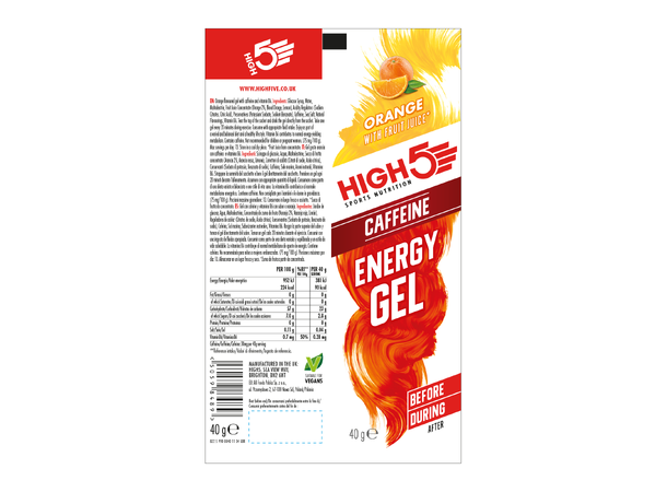 HIGH5 EnergyGel Koffein Appelsin 20pk, 40gr - Dato 30/09-2025 