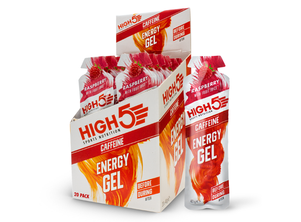 HIGH5 EnergyGel Koffein Bringebær 20pk, 40gr - DATO 09.25 