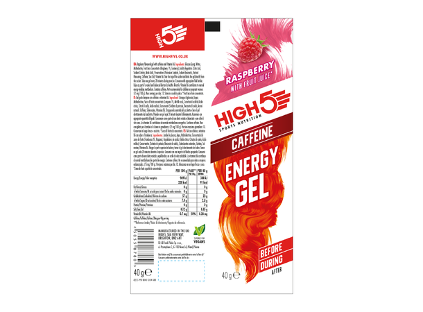 HIGH5 EnergyGel Koffein Bringebær 20pk, 40gr - DATO 31/10-25 