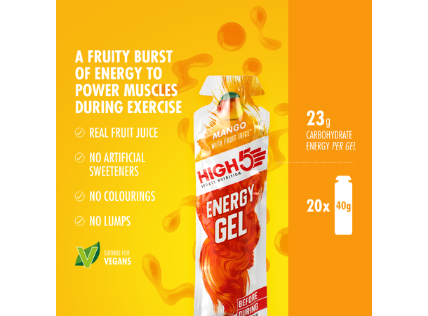 HIGH5 EnergyGel Mango 20pk, 40gr, Dato:30/4-2026 