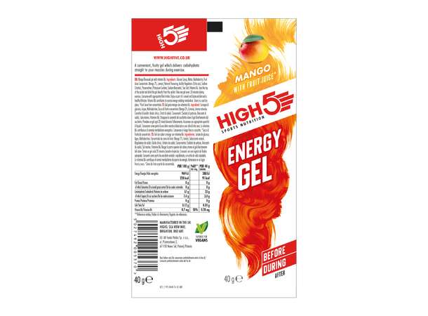 HIGH5 EnergyGel Mango 20pk, 40gr, Dato:30/4-2026 