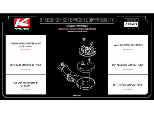 K-Edge Garmin EDGE 1050 Offset Spacer alu, 3mm høyde, ink. skruer 