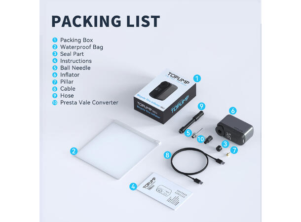 Topump TB2 Pro Elektrisk Minipumpe LED-Display, 120psi/8.3bar, 130g, 450mAh 