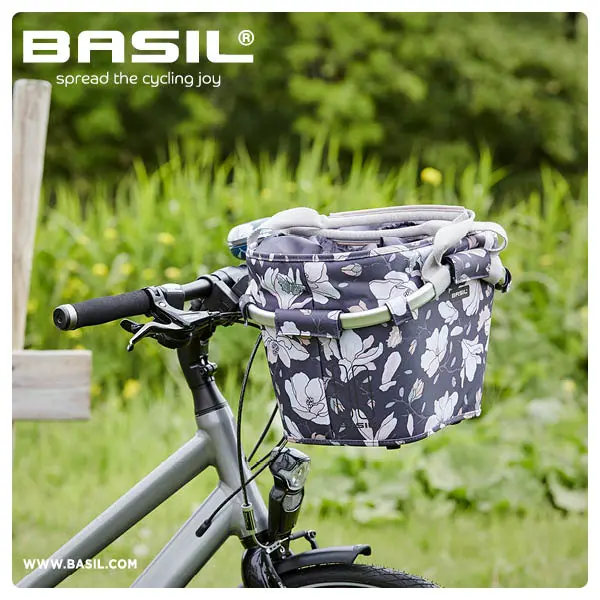 Basil Carry All Magnolia Kurv Front Blå, Alu/Stoff, 15l, ink KF Plate 
