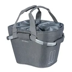 Basil Carry All Classic Kurv Front Grå, Alu/Stoff, 15l, ink KF Plate