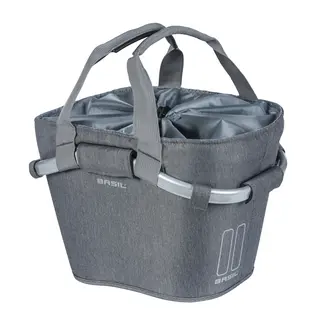 Basil Carry All Classic Kurv Front Grå, Alu/Stoff, 15l, ink KF Plate