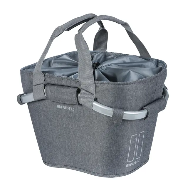 Basil Carry All Classic Kurv Front Grå, Alu/Stoff, 15l, ink KF Plate 