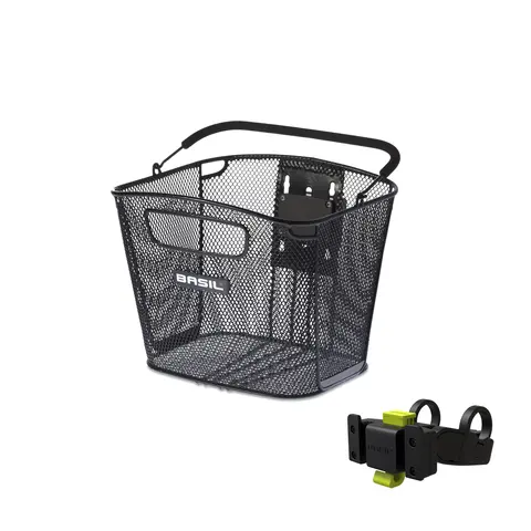 Basil Bold KF Kurv Front Sort, Alu, 16l, ink KlickFix Styrefeste