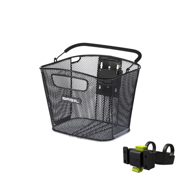 Basil Bold KF Kurv Front Sort, Alu, 16l, ink KlickFix Styrefeste 