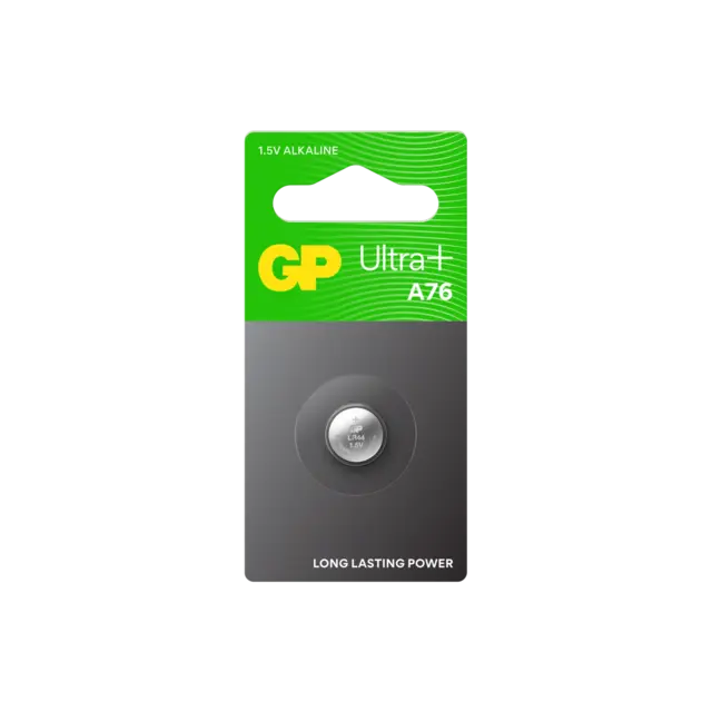 GP Ultra Plus A76 Knappcell Batteri 1.5V 1 stk, ø11.6mmx5.4mm, LR44, Alkalisk 