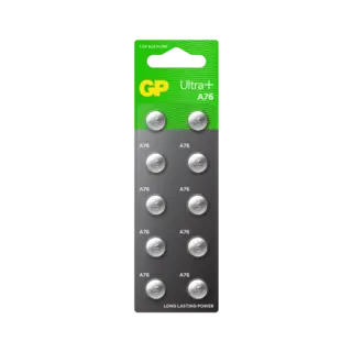 GP Ultra Plus A76 Knappcell Batteri 1.5V 10 stk, ø11.6mmx5.4mm, LR44, Alkalisk