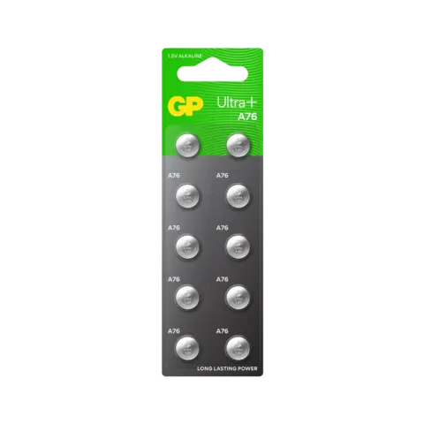 GP Ultra Plus A76 Knappcell Batteri 1.5V 10 stk, ø11.6mmx5.4mm, LR44, Alkalisk