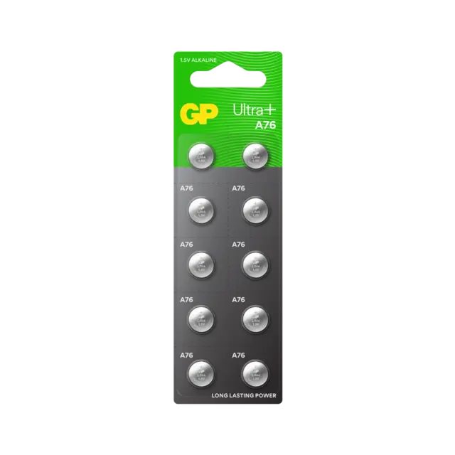 GP Ultra Plus A76 Knappcell Batteri 1.5V 10 stk, ø11.6mmx5.4mm, LR44, Alkalisk 